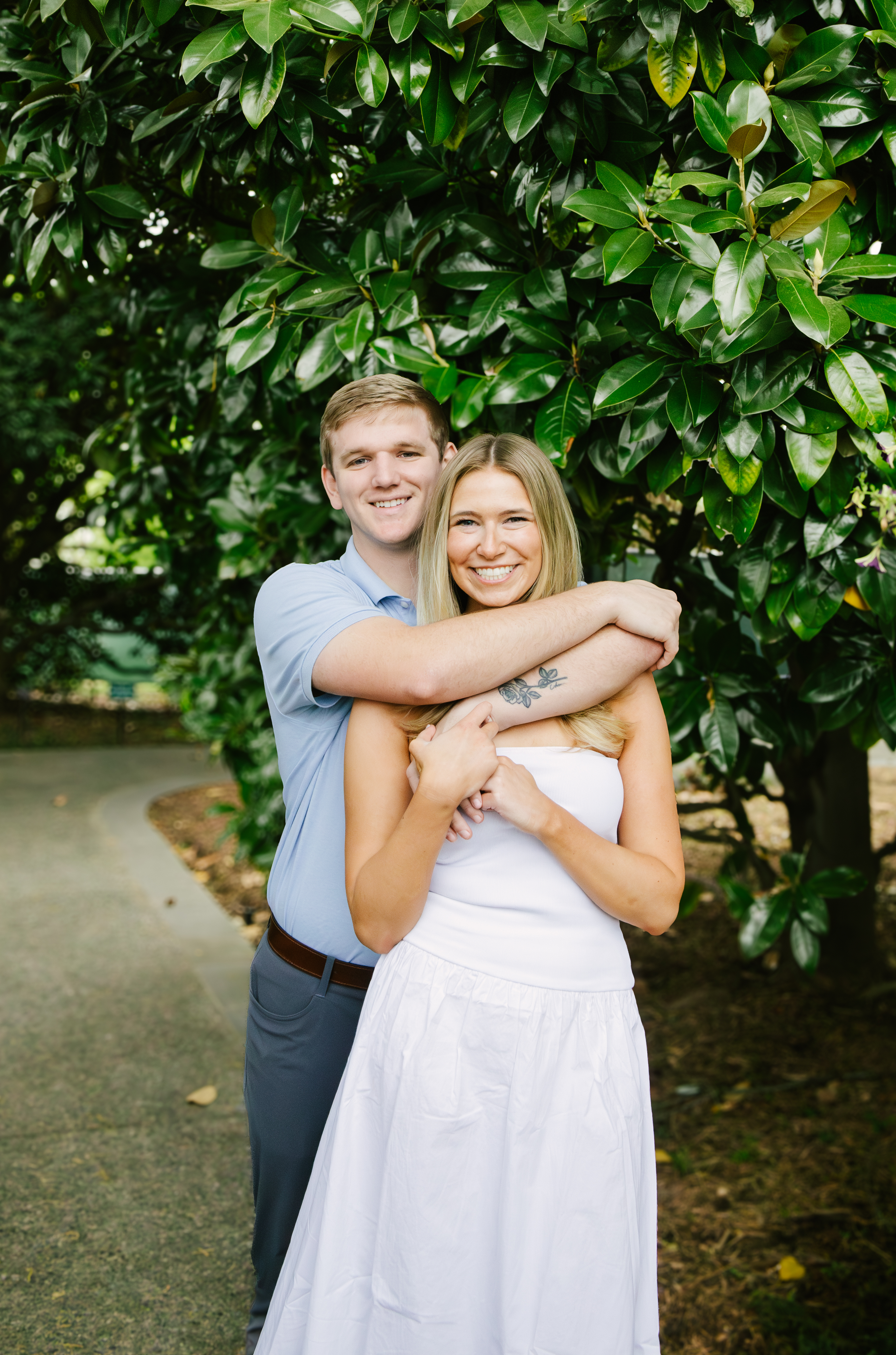 Olivia and Ethan in the garden path